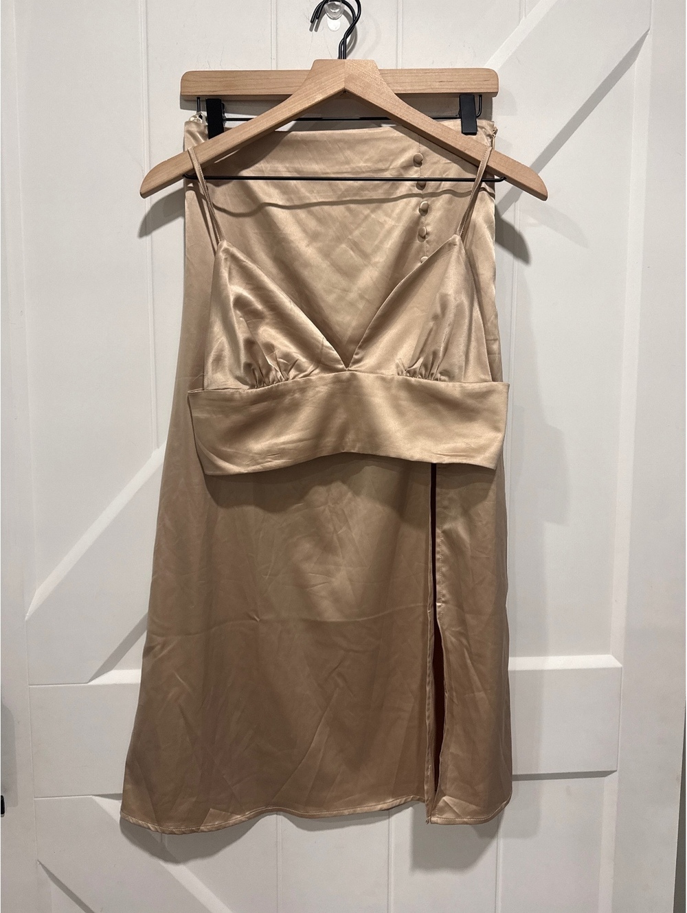 Mable Satin Two-Piece Crop Top and Midi Skirt Set, M